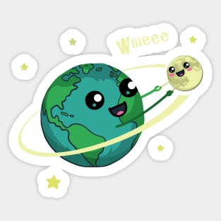 Earth And Moon Spinning Around Kawaii Sticker